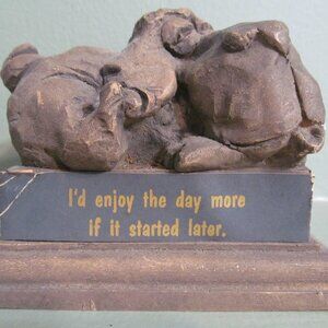 Vintage 1972 Abbey Press Paperweight Dog I'd Enjoy Day More If It Started Later